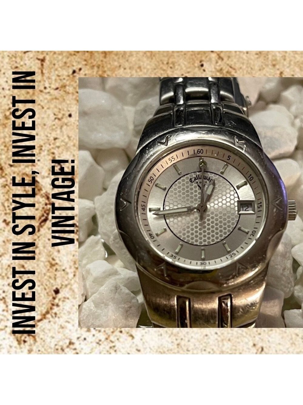 Callaway VINTAGE Golf Silver Tone Analog Stainless Steel Watch